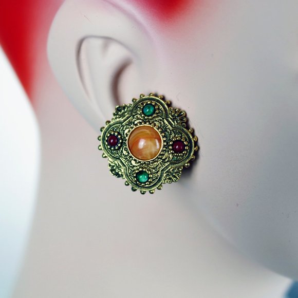 Vintage Semi-Precious Multi-Stone Costume Earrings - Picture 1 of 5
